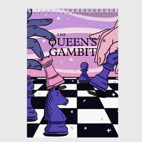 Скетчбук с принтом The Queens Gambit в Петрозаводске, 100% бумага
 | 48 листов, плотность листов — 100 г/м2, плотность картонной обложки — 250 г/м2. Листы скреплены сверху удобной пружинной спиралью | beth harmon | chess | queens gambit | the queens gambit | аня тейлор джой | бет хармон | нетфликс | ход королевы | шахматы