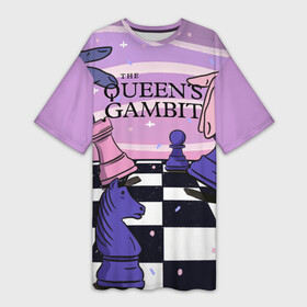 Платье-футболка 3D с принтом The Queens Gambit в Петрозаводске,  |  | Тематика изображения на принте: beth harmon | chess | queens gambit | the queens gambit | аня тейлор джой | бет хармон | нетфликс | ход королевы | шахматы