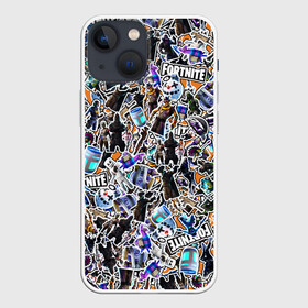 Чехол для iPhone 13 mini с принтом Fortnite Sticker Bombing в Петрозаводске,  |  | fortnite | game | игра | персонажи | стикер бомбинг | фортнайт