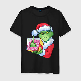 Мужская футболка хлопок с принтом Новый год. Гринч в Петрозаводске, 100% хлопок | прямой крой, круглый вырез горловины, длина до линии бедер, слегка спущенное плечо. | 2021 | гринч | новый год | подарок | рождество