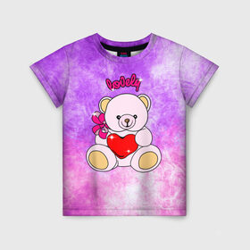 Детская футболка 3D с принтом Lovely bear в Петрозаводске, 100% гипоаллергенный полиэфир | прямой крой, круглый вырез горловины, длина до линии бедер, чуть спущенное плечо, ткань немного тянется | bear | love is | teddy | богиня | валентина | влюбленный | девушке | дочь | жена | игрушка | лучшая | любимая | люблю | мама | марта | медведь | медведь с сердцем | медвежата | мишка тедди | плюшевые | подарок