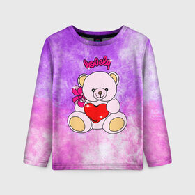 Детский лонгслив 3D с принтом Lovely bear в Петрозаводске, 100% полиэстер | длинные рукава, круглый вырез горловины, полуприлегающий силуэт
 | bear | love is | teddy | богиня | валентина | влюбленный | девушке | дочь | жена | игрушка | лучшая | любимая | люблю | мама | марта | медведь | медведь с сердцем | медвежата | мишка тедди | плюшевые | подарок