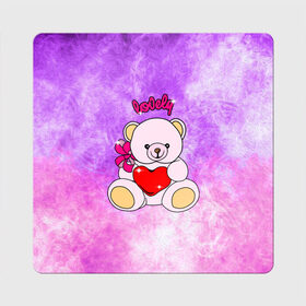 Магнит виниловый Квадрат с принтом Lovely bear в Петрозаводске, полимерный материал с магнитным слоем | размер 9*9 см, закругленные углы | bear | love is | teddy | богиня | валентина | влюбленный | девушке | дочь | жена | игрушка | лучшая | любимая | люблю | мама | марта | медведь | медведь с сердцем | медвежата | мишка тедди | плюшевые | подарок