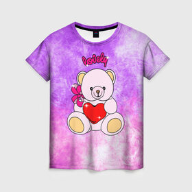 Женская футболка 3D с принтом Lovely bear в Петрозаводске, 100% полиэфир ( синтетическое хлопкоподобное полотно) | прямой крой, круглый вырез горловины, длина до линии бедер | bear | love is | teddy | богиня | валентина | влюбленный | девушке | дочь | жена | игрушка | лучшая | любимая | люблю | мама | марта | медведь | медведь с сердцем | медвежата | мишка тедди | плюшевые | подарок