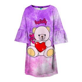 Детское платье 3D с принтом Lovely bear в Петрозаводске, 100% полиэстер | прямой силуэт, чуть расширенный к низу. Круглая горловина, на рукавах — воланы | bear | love is | teddy | богиня | валентина | влюбленный | девушке | дочь | жена | игрушка | лучшая | любимая | люблю | мама | марта | медведь | медведь с сердцем | медвежата | мишка тедди | плюшевые | подарок
