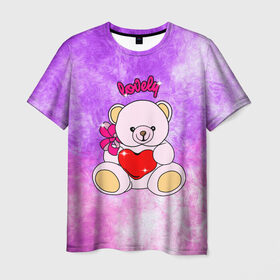 Мужская футболка 3D с принтом Lovely bear в Петрозаводске, 100% полиэфир | прямой крой, круглый вырез горловины, длина до линии бедер | bear | love is | teddy | богиня | валентина | влюбленный | девушке | дочь | жена | игрушка | лучшая | любимая | люблю | мама | марта | медведь | медведь с сердцем | медвежата | мишка тедди | плюшевые | подарок