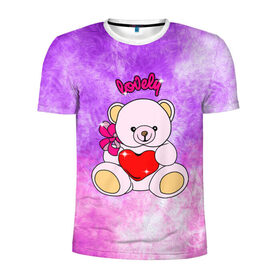 Мужская футболка 3D спортивная с принтом Lovely bear в Петрозаводске, 100% полиэстер с улучшенными характеристиками | приталенный силуэт, круглая горловина, широкие плечи, сужается к линии бедра | Тематика изображения на принте: bear | love is | teddy | богиня | валентина | влюбленный | девушке | дочь | жена | игрушка | лучшая | любимая | люблю | мама | марта | медведь | медведь с сердцем | медвежата | мишка тедди | плюшевые | подарок