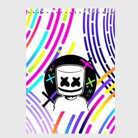 Скетчбук с принтом MARSHMELLO в Петрозаводске, 100% бумага
 | 48 листов, плотность листов — 100 г/м2, плотность картонной обложки — 250 г/м2. Листы скреплены сверху удобной пружинной спиралью | Тематика изображения на принте: fortnite | game. | marshmello | music | маршмелло | маршмело | музыка | фортнайт