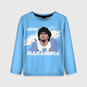 Детский лонгслив 3D с принтом Диего Марадона в Петрозаводске, 100% полиэстер | длинные рукава, круглый вырез горловины, полуприлегающий силуэт
 | diego | diego armando maradona | maradona | аргентина | диего | король | легенда | марадона | нападающий | полузащитник | футбол | футболист