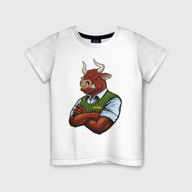Детская футболка хлопок с принтом Крутой бык mr.Minotaur. в Петрозаводске, 100% хлопок | круглый вырез горловины, полуприлегающий силуэт, длина до линии бедер | 