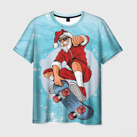 Мужская футболка 3D с принтом Cool Santa в Петрозаводске, 100% полиэфир | прямой крой, круглый вырез горловины, длина до линии бедер | Тематика изображения на принте: 