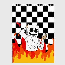 Скетчбук с принтом MARSHMELLO в Петрозаводске, 100% бумага
 | 48 листов, плотность листов — 100 г/м2, плотность картонной обложки — 250 г/м2. Листы скреплены сверху удобной пружинной спиралью | fortnite | game. | marshmello | music | маршмелло | маршмело | музыка | фортнайт