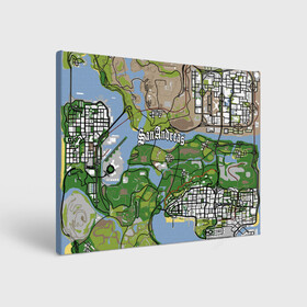 Холст прямоугольный с принтом GTA San Andreas map в Петрозаводске, 100% ПВХ |  | game | grand theft auto | gta san andreas | гта сан андреас | игра | карта | самп