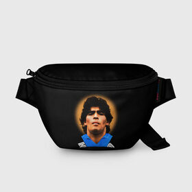 Поясная сумка 3D с принтом Diego Maradona в Петрозаводске, 100% полиэстер | плотная ткань, ремень с регулируемой длиной, внутри несколько карманов для мелочей, основное отделение и карман с обратной стороны сумки застегиваются на молнию | diego | diego armando maradona | legend | maradona | аргентина | диего | король | легенда | марадона | нападающий | полузащитник | футбол | футболист