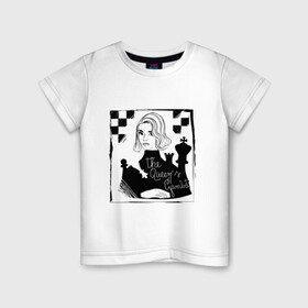 Детская футболка хлопок с принтом ХОД КОРОЛЕВЫ в Петрозаводске, 100% хлопок | круглый вырез горловины, полуприлегающий силуэт, длина до линии бедер | chess | netflix | the queens gambit | бет хармон | нетфликс | ход королевы | шахматистка. | шахматы