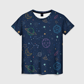 Женская футболка 3D с принтом Космический узор в Петрозаводске, 100% полиэфир ( синтетическое хлопкоподобное полотно) | прямой крой, круглый вырез горловины, длина до линии бедер | cosmos | space | звезды | космический | космос | небо | патерн | паттерн | узор