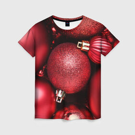 Женская футболка 3D с принтом Ёлочные Игрушки в Петрозаводске, 100% полиэфир ( синтетическое хлопкоподобное полотно) | прямой крой, круглый вырез горловины, длина до линии бедер | 