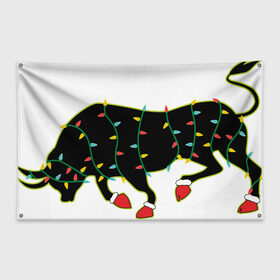 Флаг-баннер с принтом Bull silhouette and garland в Петрозаводске, 100% полиэстер | размер 67 х 109 см, плотность ткани — 95 г/м2; по краям флага есть четыре люверса для крепления | 