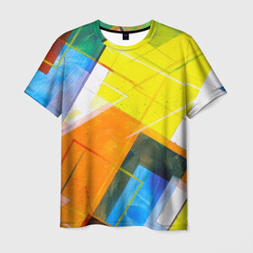 Мужская футболка 3D с принтом Геометрический хаос в Петрозаводске, 100% полиэфир | прямой крой, круглый вырез горловины, длина до линии бедер | абстракция | геометрия | квадрат | кисть | краска | прямоугольник | треугольник | фигура | хаос