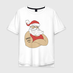Мужская футболка хлопок Oversize с принтом Santa Claus в Петрозаводске, 100% хлопок | свободный крой, круглый ворот, “спинка” длиннее передней части | 2021 | santa claus | дед мороз | новый год | санта клаус | современный санта