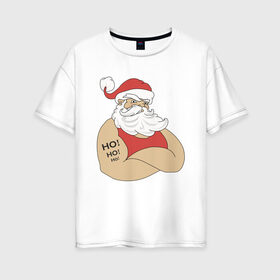 Женская футболка хлопок Oversize с принтом Santa Claus в Петрозаводске, 100% хлопок | свободный крой, круглый ворот, спущенный рукав, длина до линии бедер
 | 2021 | santa claus | дед мороз | новый год | санта клаус | современный санта