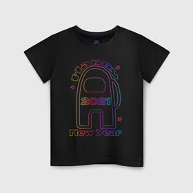 Детская футболка хлопок с принтом Among Us 2021 Neon | Новый год в Петрозаводске, 100% хлопок | круглый вырез горловины, полуприлегающий силуэт, длина до линии бедер | 