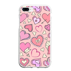 Чехол для iPhone 7Plus/8 Plus матовый с принтом Розовые сердечки в Петрозаводске, Силикон | Область печати: задняя сторона чехла, без боковых панелей | для девочек | любимой | любовь | розовое | романтика | сердечки | сердечко | сердце