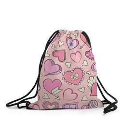 Рюкзак-мешок 3D с принтом Розовые сердечки в Петрозаводске, 100% полиэстер | плотность ткани — 200 г/м2, размер — 35 х 45 см; лямки — толстые шнурки, застежка на шнуровке, без карманов и подкладки | для девочек | любимой | любовь | розовое | романтика | сердечки | сердечко | сердце