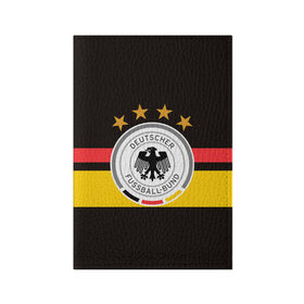 Обложка для паспорта матовая кожа с принтом СБОРНАЯ ГЕРМАНИИ в Петрозаводске, натуральная матовая кожа | размер 19,3 х 13,7 см; прозрачные пластиковые крепления | Тематика изображения на принте: flag | football | germany | logo | sport | team | германия | логотип | сборная | спорт | флаг | футбол