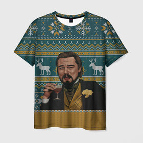 Мужская футболка 3D с принтом Кэлвин Кэнди в Петрозаводске, 100% полиэфир | прямой крой, круглый вырез горловины, длина до линии бедер | Тематика изображения на принте: джанго особожденный | кэлвин кэнди | леонардо ди каприо | рождественский свитер