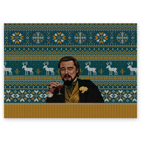 Поздравительная открытка с принтом Кэлвин Кэнди в Петрозаводске, 100% бумага | плотность бумаги 280 г/м2, матовая, на обратной стороне линовка и место для марки
 | Тематика изображения на принте: джанго особожденный | кэлвин кэнди | леонардо ди каприо | рождественский свитер