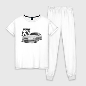 Женская пижама хлопок с принтом BMW E36 в Петрозаводске, 100% хлопок | брюки и футболка прямого кроя, без карманов, на брюках мягкая резинка на поясе и по низу штанин | bmw | e36 | автомобиль | бмв | классика | м3 | машина