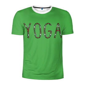 Мужская футболка 3D спортивная с принтом Йога в Петрозаводске, 100% полиэстер с улучшенными характеристиками | приталенный силуэт, круглая горловина, широкие плечи, сужается к линии бедра | зож | иностранные надписи | йога | слова на английском языке | узоры | фитнес.