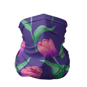Бандана-труба 3D с принтом Тюльпаны на фиолетовом фоне в Петрозаводске, 100% полиэстер, ткань с особыми свойствами — Activecool | плотность 150‒180 г/м2; хорошо тянется, но сохраняет форму | зеленый | листья | любовь | паттерн | праздник | природа | растения | розовый | романтика | тюльпаны | узор | фиолетовый | цветы