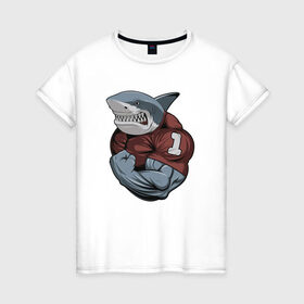 Женская футболка хлопок с принтом Акула в Петрозаводске, 100% хлопок | прямой крой, круглый вырез горловины, длина до линии бедер, слегка спущенное плечо | 