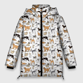Женская зимняя куртка 3D с принтом Узор собаки много в Петрозаводске, верх — 100% полиэстер; подкладка — 100% полиэстер; утеплитель — 100% полиэстер | длина ниже бедра, силуэт Оверсайз. Есть воротник-стойка, отстегивающийся капюшон и ветрозащитная планка. 

Боковые карманы с листочкой на кнопках и внутренний карман на молнии | гав | детский | домашнее животное | животный | звери | команды | лапы | любителю животных | морды | песель | песик | псы | собаки | собачка | узор | хвост | шаблон | щенки