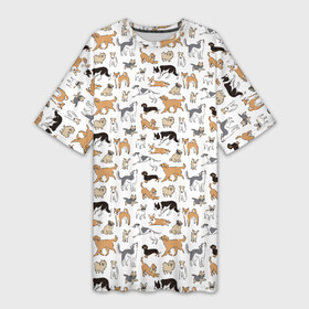 Платье-футболка 3D с принтом Узор собаки много в Петрозаводске,  |  | гав | детский | домашнее животное | животный | звери | команды | лапы | любителю животных | морды | песель | песик | псы | собаки | собачка | узор | хвост | шаблон | щенки