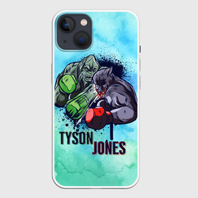 Чехол для iPhone 13 с принтом Тайсон против Джонса в Петрозаводске,  |  | art | box | boxing | legend | mma | ring | sport | ufc | watercolor | акварель | арт | битва | боксеры | борьба | горилла | железный | иллюстрация | легенда | легенды | майк | мма | мышцы | пантера | перчатки | прикол | реванш | ринг