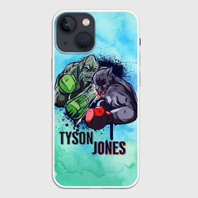 Чехол для iPhone 13 mini с принтом Тайсон против Джонса в Петрозаводске,  |  | art | box | boxing | legend | mma | ring | sport | ufc | watercolor | акварель | арт | битва | боксеры | борьба | горилла | железный | иллюстрация | легенда | легенды | майк | мма | мышцы | пантера | перчатки | прикол | реванш | ринг