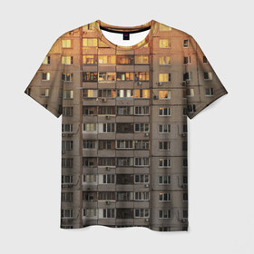 Мужская футболка 3D с принтом Панелька в Петрозаводске, 100% полиэфир | прямой крой, круглый вырез горловины, длина до линии бедер | архитектура | грусть | здание | панелька | панельный дом | россия | советский | ссср | фото | эстетика