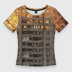 Женская футболка 3D Slim с принтом Панелька в Петрозаводске,  |  | Тематика изображения на принте: архитектура | грусть | здание | панелька | панельный дом | россия | советский | ссср | фото | эстетика