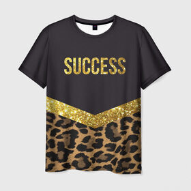 Мужская футболка 3D с принтом Success в Петрозаводске, 100% полиэфир | прямой крой, круглый вырез горловины, длина до линии бедер | success | swag | блеск | блестки | китч | леопард | леопардовый принт | понты | успех | успешные люди | фрик