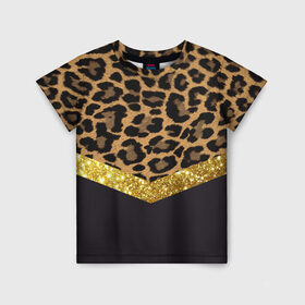 Детская футболка 3D с принтом Леопардовый принт в Петрозаводске, 100% гипоаллергенный полиэфир | прямой крой, круглый вырез горловины, длина до линии бедер, чуть спущенное плечо, ткань немного тянется | Тематика изображения на принте: success | swagg | блеск | блестки | животнй принт | золотистый | золото | золотой | леопард | леопардовый принт | понты | тигровый