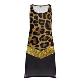 Платье-майка 3D с принтом Леопардовый принт в Петрозаводске, 100% полиэстер | полуприлегающий силуэт, широкие бретели, круглый вырез горловины, удлиненный подол сзади. | success | swagg | блеск | блестки | животнй принт | золотистый | золото | золотой | леопард | леопардовый принт | понты | тигровый