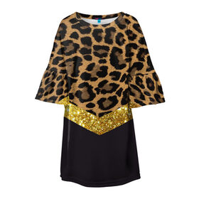 Детское платье 3D с принтом Леопардовый принт в Петрозаводске, 100% полиэстер | прямой силуэт, чуть расширенный к низу. Круглая горловина, на рукавах — воланы | success | swagg | блеск | блестки | животнй принт | золотистый | золото | золотой | леопард | леопардовый принт | понты | тигровый