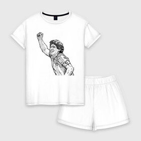 Женская пижама с шортиками хлопок с принтом Марадона в Петрозаводске, 100% хлопок | футболка прямого кроя, шорты свободные с широкой мягкой резинкой | аргентина | диего | капитан | марадона | футбол | чемпион