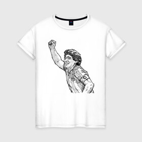 Женская футболка хлопок с принтом Марадона в Петрозаводске, 100% хлопок | прямой крой, круглый вырез горловины, длина до линии бедер, слегка спущенное плечо | аргентина | диего | капитан | марадона | футбол | чемпион
