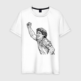 Мужская футболка хлопок с принтом Марадона в Петрозаводске, 100% хлопок | прямой крой, круглый вырез горловины, длина до линии бедер, слегка спущенное плечо. | аргентина | диего | капитан | марадона | футбол | чемпион