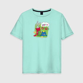 Женская футболка хлопок Oversize с принтом Looking good в Петрозаводске, 100% хлопок | свободный крой, круглый ворот, спущенный рукав, длина до линии бедер
 | bugs | bunny | looney | tunes | tweety | vdzajul | багз | бани | банни | твити