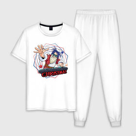 Мужская пижама хлопок с принтом Santa Claus DJ в Петрозаводске, 100% хлопок | брюки и футболка прямого кроя, без карманов, на брюках мягкая резинка на поясе и по низу штанин
 | Тематика изображения на принте: 